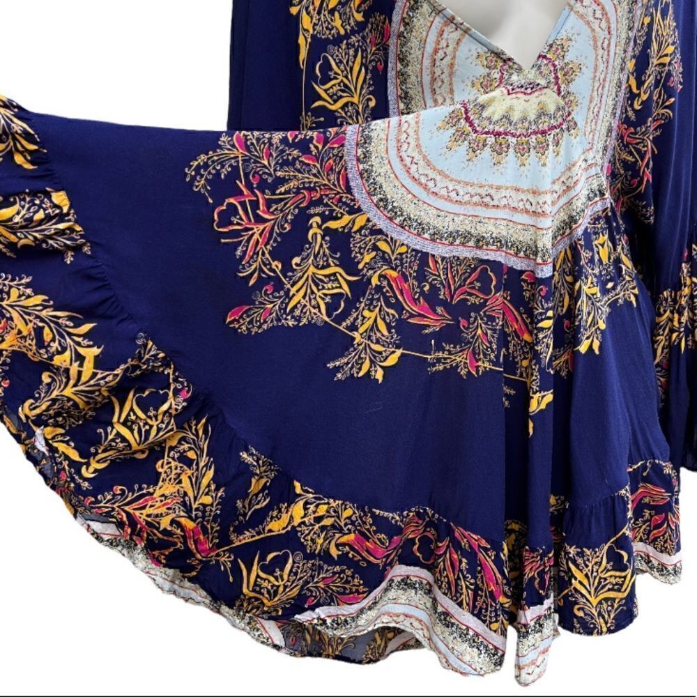 FREE PEOPLE The Sunset Dreams Ruffle Top in Blue Size Medium - Picture 8 of 15